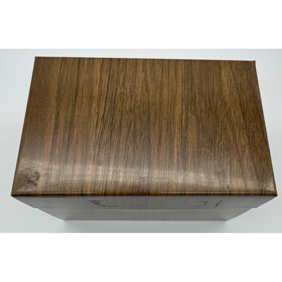 Vintage Metal Tin Box Index Card Storage 3x5 Woodgrain Recipe Filing Hinged - Picture 3 of 7